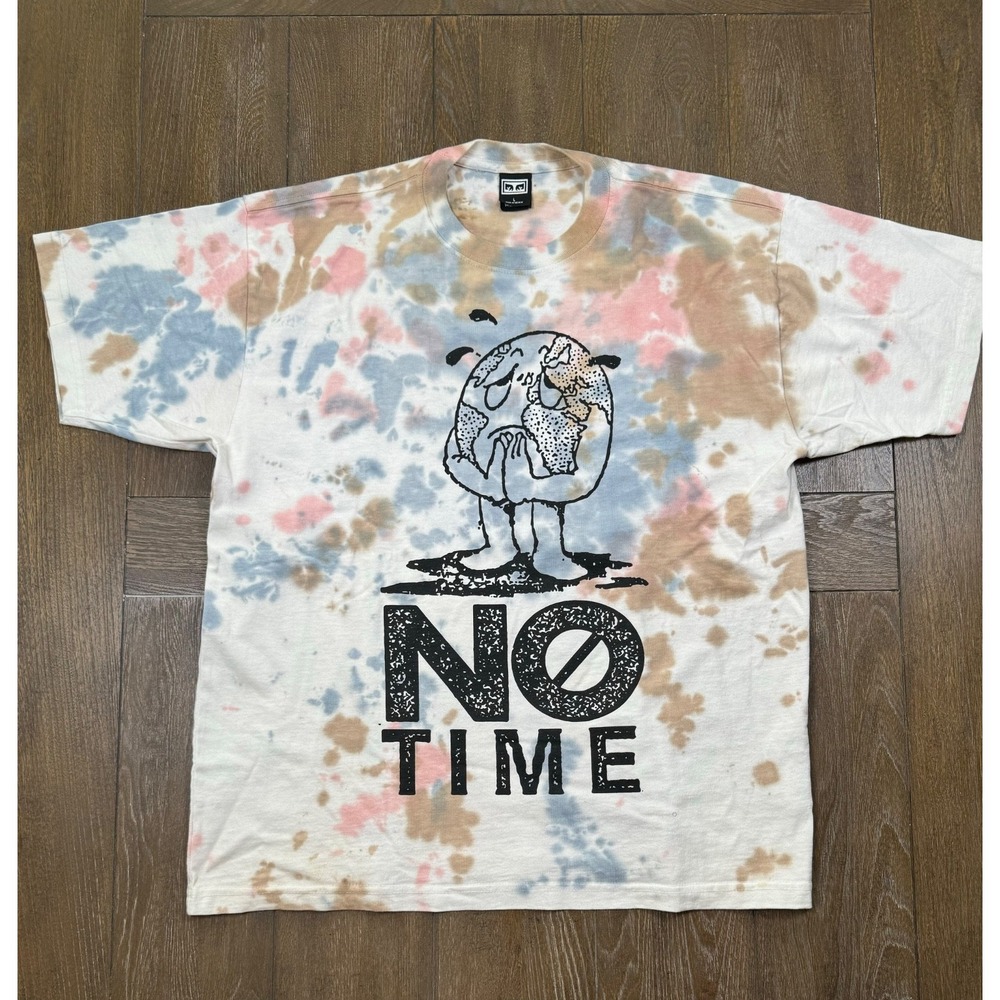 OBEY No Time Heavyweight Tie Dye T-Shirt L Earth Graphic Box Fit Streetwear 3343